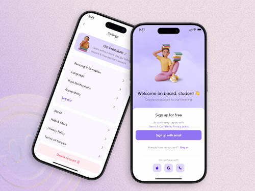 Login and registration screens for