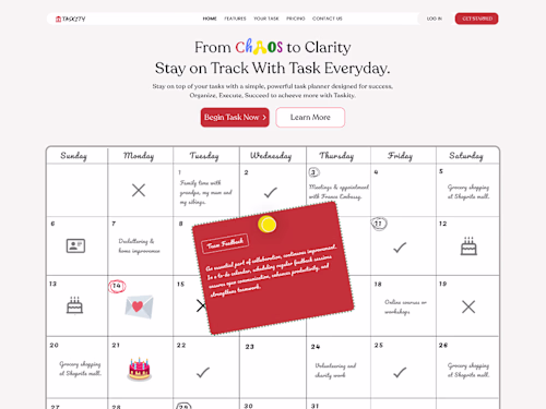 Website Landing Page for Taskity To-Do Calendar