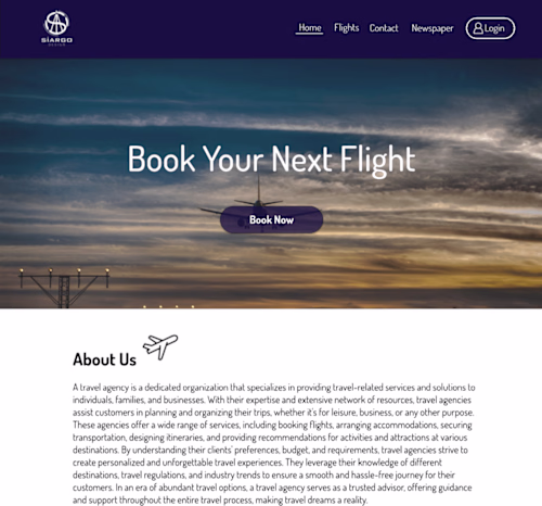 Prototype for Travel Agency website