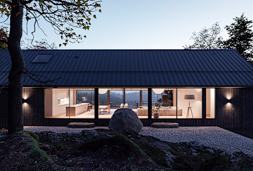 In the middle of a forest, The Ledge House is born - Render