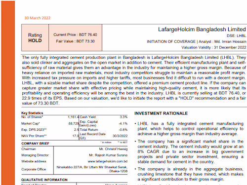 Valuation Report: Cement Company