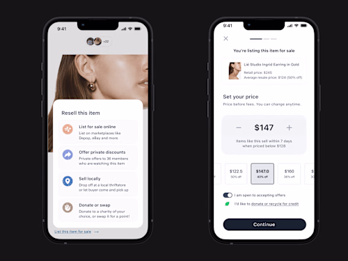 Consumer shopping app with resell features