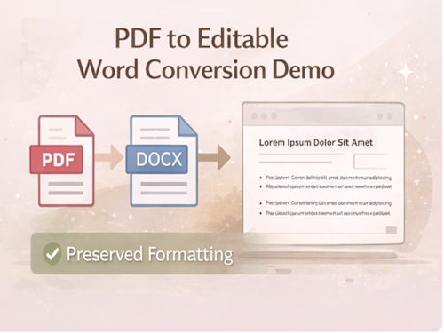 Example of document conversion work. Services shown: • PDF t...