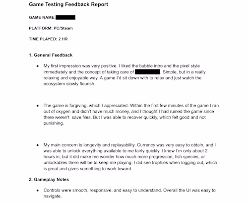 PC Steam Game Playtest