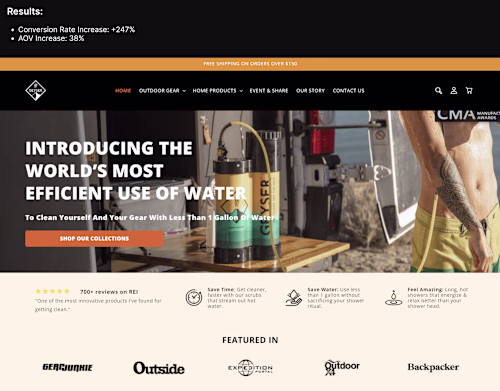 CRO, Copywriting, UX/UI Optimized Web and A/B Testing for Geyser