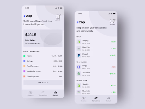 Zapp Mobile App Designs