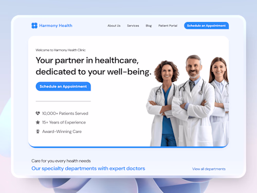 Health clinic website landing page