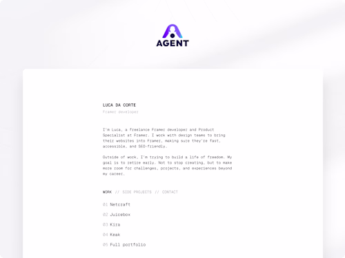 Portfolio AI agent showcase // Agent.so x Framer