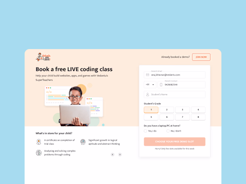 Increase Booking Flow Conversion - Vedantu SuperKids