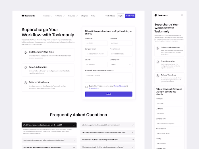 Taskmanly UI Kit - Task Management Contact Sales Page