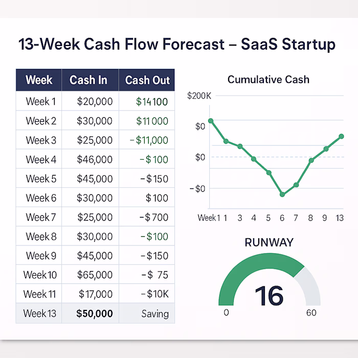 Built a rolling 13-week cash model with daily inflow/outflow