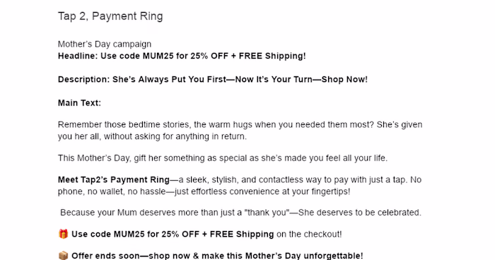 Mother's Day Facebook Ad Campaign for Tap2