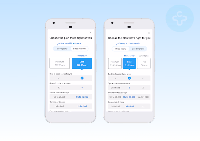 Contacts+ Pricing Page redesign
