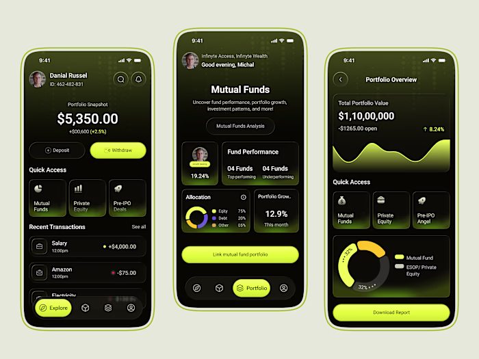 Private Investment Club & Finance Mobile App Design Explore ...