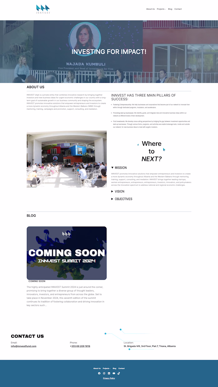 Landing Page for Innvest Fund