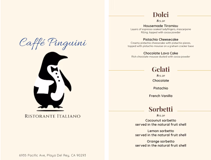 Caffè Pinguini Menu Redesign