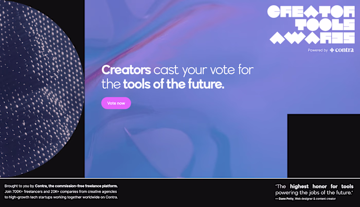 Contra - Creator Tools Awards Nomination Splash Page