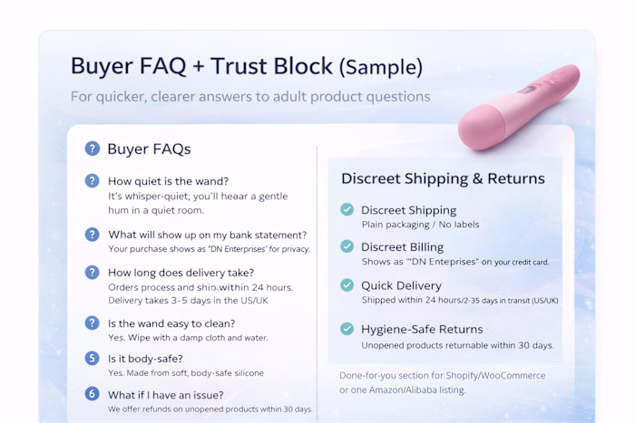 Buyer FAQ + Trust Block (Sample) — Adult Product Page I crea...