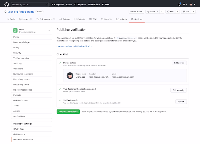 GitHub publisher verification