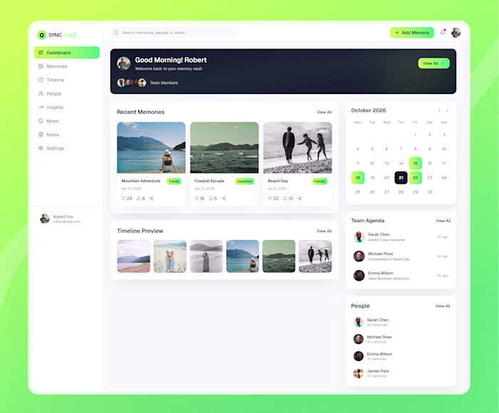 SYNCVAULT Interactive Memory Dashboard Design