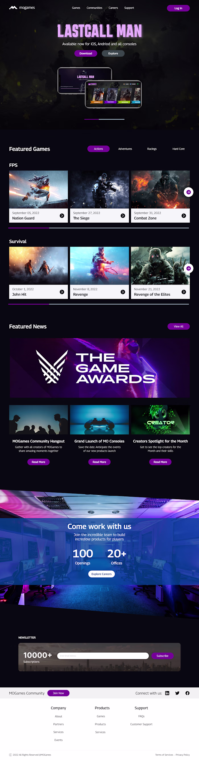 Game Website landing page