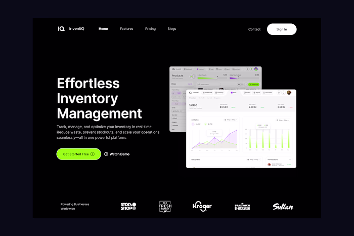 Landing screen of Inventory Management app Owle Studio