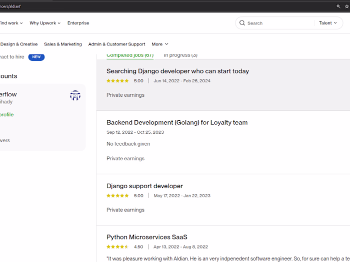 Past Projects on UpWork