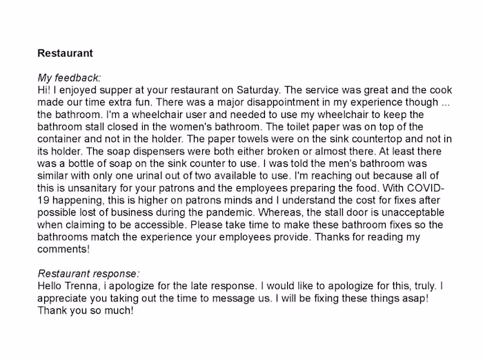 Accessibility Advocacy: Restaurant 