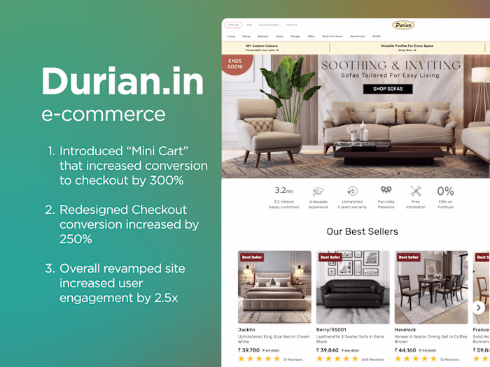 Durian's Conversion hiked by 300% after we Redesigned its UX 