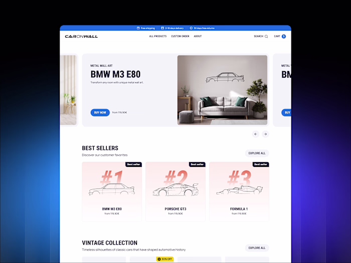 E-commerce Design and Webflow for Caronwall