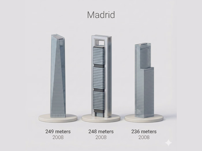 I created 3D models of Madrid's iconic skyscrapers from 2008...