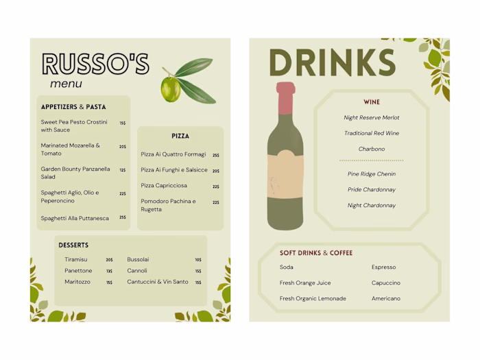Menu designs for restaurants