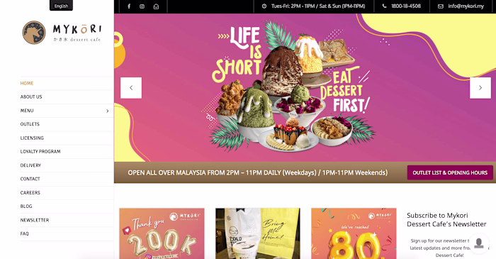 Mykori Dessert Cafe Social Media Collateral & Website