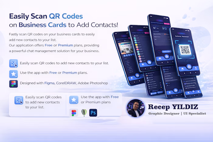 Expert UI Design for QR Code Contact Management App with Figma