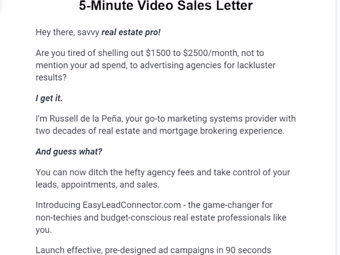 Real Estate Ads, 1-Min Video Sales Letter Script.