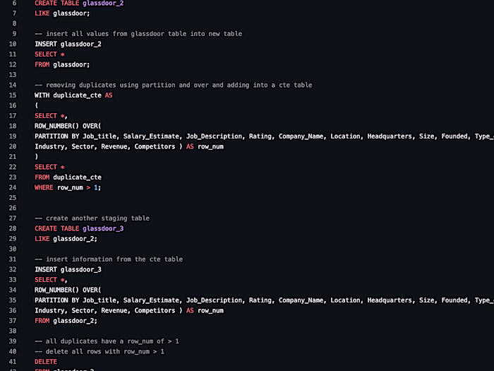 Dataset cleaning using SQL