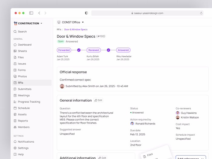 RFIs Details UI – Construction Management SaaS Web App