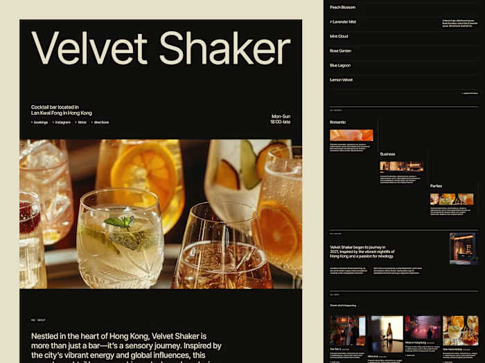 Velvet Shaker Restaurant Framer Website Development