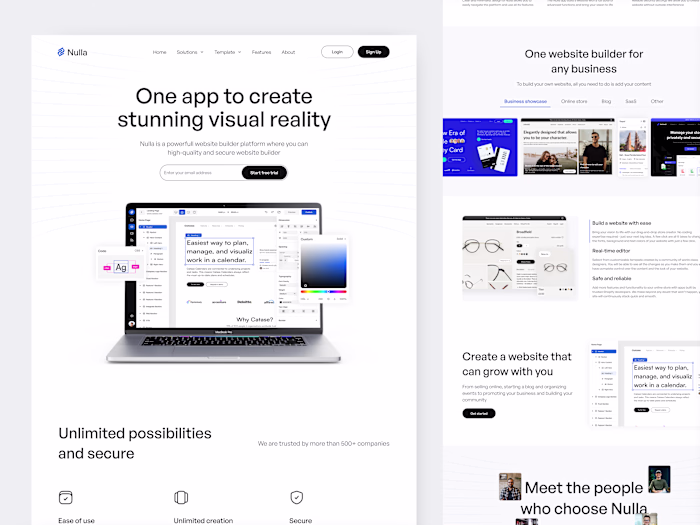 Nulla - A Landing page for a website builder platform