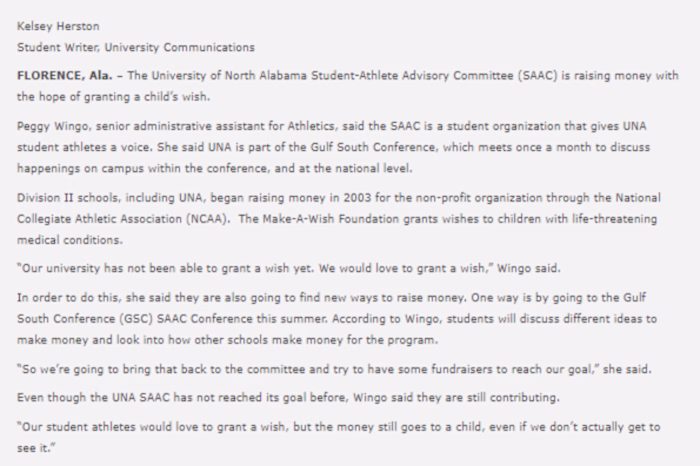 University of North Alabama Press Releases
