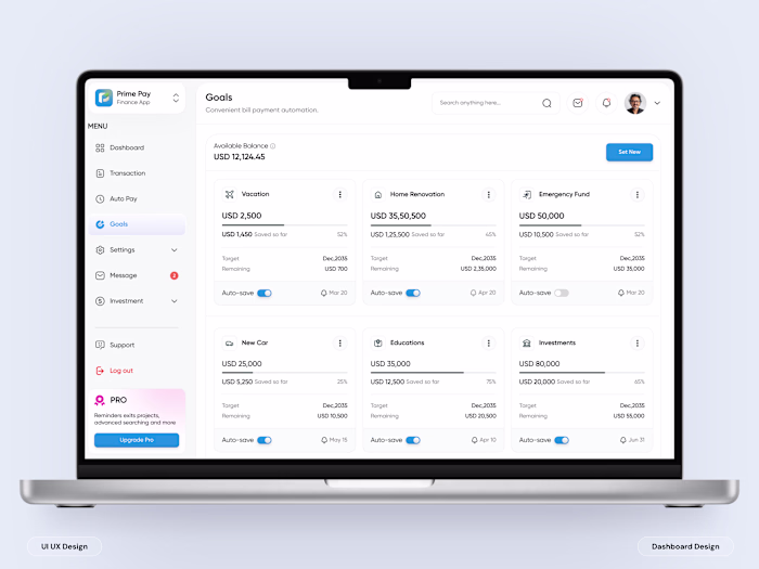 Prime Pay - Finance Dashboard Goal Page