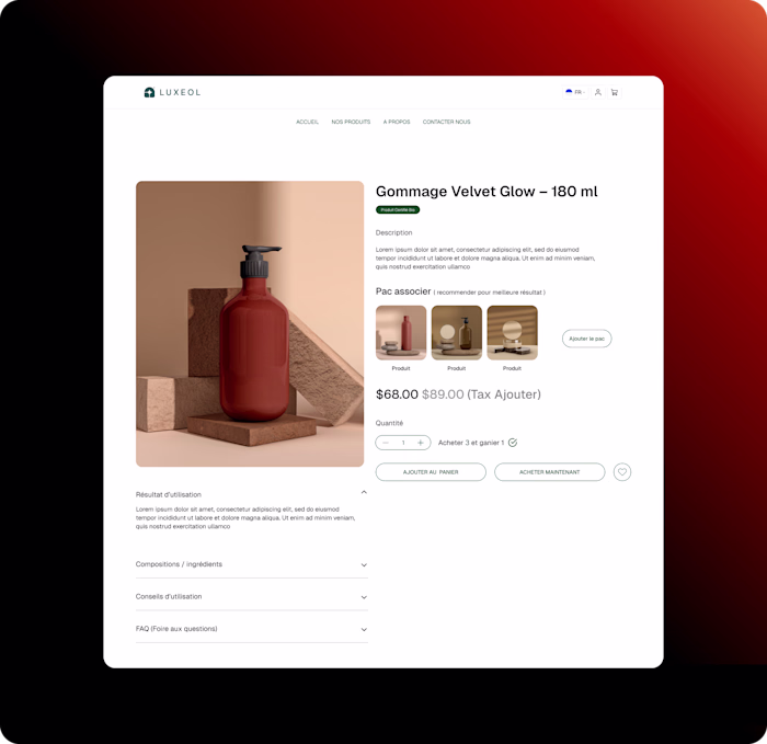 LUXEOL : Skincare web design + brand Identity Board