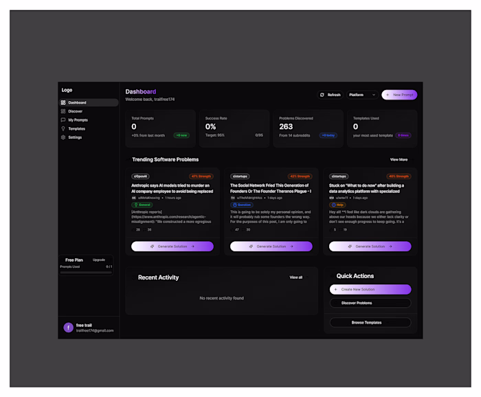 A sleek, dark-mode dashboard built for discovering trending ...
