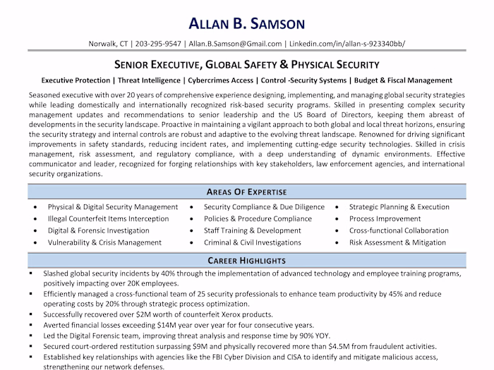 Senior Executive Resume