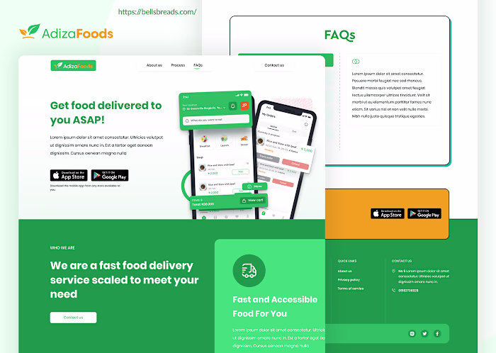 Adiza - Food delivery app | landing page