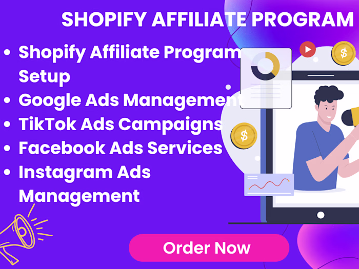 setup shopify affiliate program google ads tiktok ads facebook 