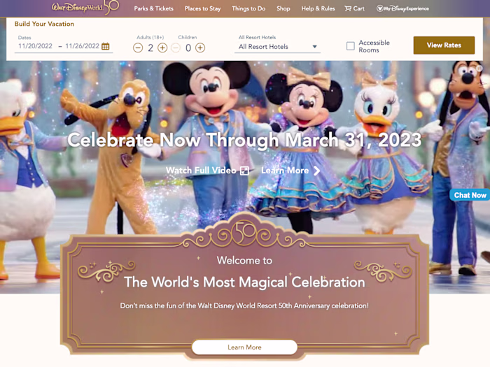 Walt Disney World 50th Anniversary Website Project Management