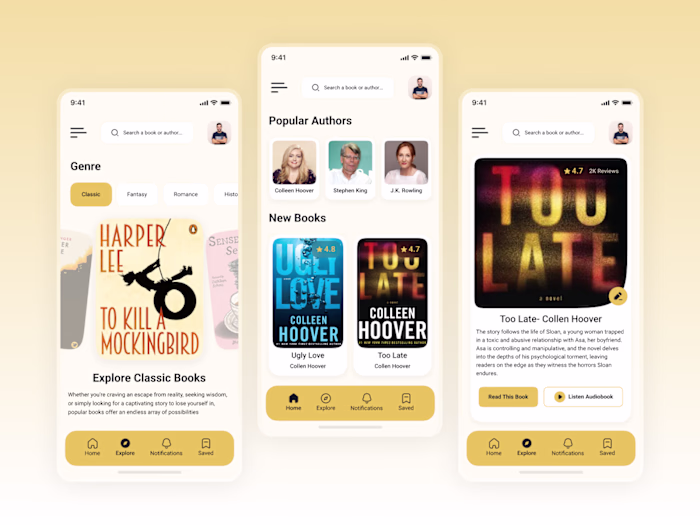 Online Reading & Audiobook Mobile App UI Design