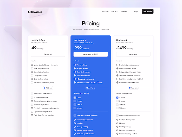 Konstant Kreative Pricing Page