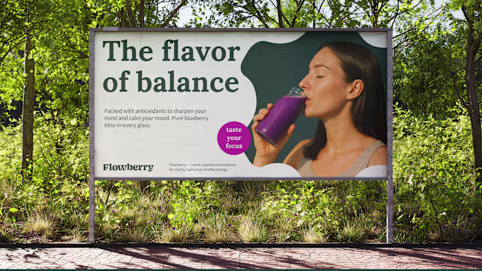 Visual identity for a smoothie brand: logo, packaging, ads